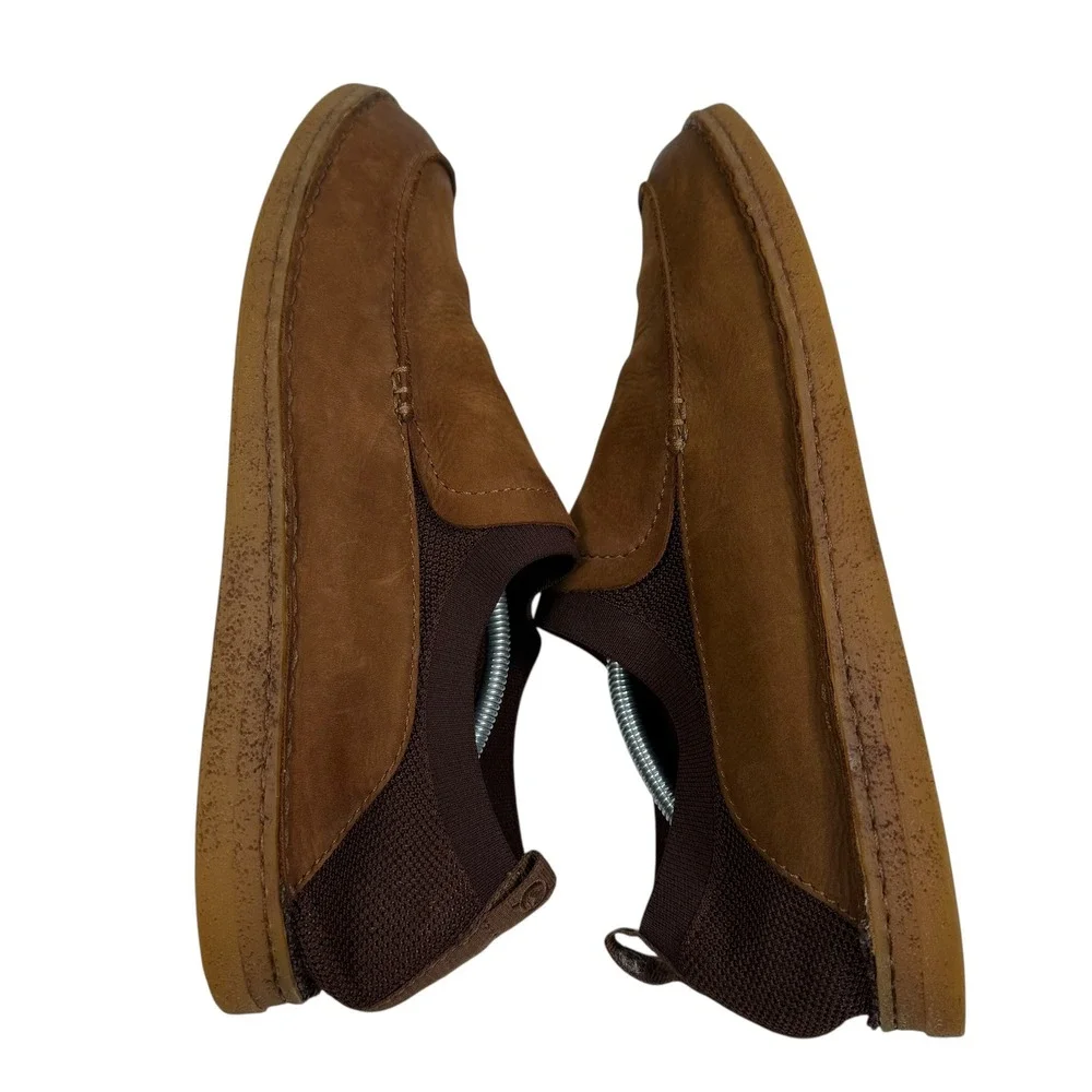 Born Mens Brown Leather Fabric Slip On Loafers H69006 Handcrafted Shoes Size 13M